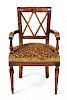 A French Provincial Style Carved Walnut Armchair Height 34 1/4 x width 20 1/2 x depth 16 inches.