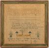 American Needlework Sampler, Signed & Dated 1843