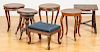Seven assorted stools and small tables