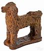 Large Pennsylvania redware poodle, dated 1883, with a coleslaw mane and a rectangular base