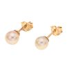 Par de broqueles con perlas en oro amarillo de 14k. 2 perlas cultivadas de 5 mm en color crema. Peso: 1.4g.