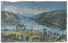 Large painted fabric wall hanging, 19th c., depicting Union soldiers overlooking Harpers Ferry