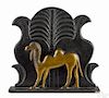 Pennsylvania carved and painted plaque, late 19th c., of a camel with a stylized tree background