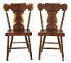 Pair of Pennsylvania painted plank seat dining chairs, mid 19th c., probably York
