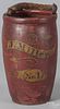 American painted leather fire bucket, mid 19th c., with a gold banner inscribed J. Miller No.1