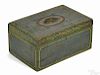New England painted basswood lock box, early 19th c., retaining its original blue surface