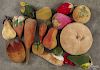 Sixteen velvet fruit pincushions, late 19th/early 20th c., to include a pumpkin, pears
