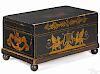 Fancy painted pine lock box, ca. 1830, possibly Baltimore, the lid decorated with a basket