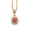 A Ladies Ruby & Diamond Pendant and Chain in 14K