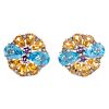 A Ladies Pair of Gemstone Earrings in 18K Gold