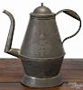 Berks County, Pennsylvania tin wrigglework coffeepot, dated 1848, stamped by the maker