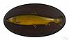 South Paris, Maine carved and painted half model plaque of a salmon, early 20th c., 16'' h.