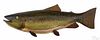 New England carved and painted half model salmon fish plaque, mid 20th c, 26'' l.