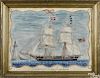 Ink and watercolor ship portrait, 20th c., featuring the USS Witch, Wm. Lull Commander