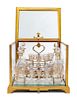 A Gilt Metal Mounted Cut Glass Cave a Liqueur Height 10 1/2 x width 12 1/2 x depth 9 1/2 inches.
