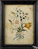 Watercolor drawing of a bird perched on a floral garland, 19th c., 16'' x 12''.