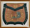 New England painted silk Masonic apron, 19th c., with a central depiction of a Native American