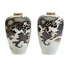 Pair Japanese Fukugawa Porcelain Vases