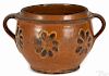 Southeastern Pennsylvania redware two-handled bowl, ca. 1800