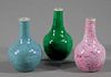 3 Miniature Chinese Glazed Porcelain Bottle Vases