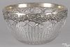 Brilliant cut glass centerpiece punch bowl, early 20th c., with a sterling silver grapevine
