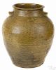 Southern stoneware bulbous crock, 19th c., probably South Carolina, with alkaline glaze, 16 1/2'' h.