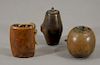 3PC 19C. Chinese Carved Wood Lime Containers