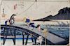 19C Japanese Ukiyo-e Scenic Bridge Woodblock Print