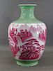 LG Chinese Raspberry Glaze Porcelain Scenic Vase