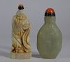 2PC Chinese Carved Bone & Hardstone Snuff Bottles