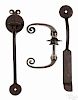 Samuel Yellin wrought iron thumb latch and bar, both stamped with the maker