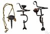 Two wrought iron sewing bird clamps, ca. 1800, 7'' h., and 6 1/2'' h., one with a bird head terminal