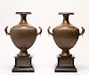 Large Neoclassical Manner Bronze & Marble Urns, Pr