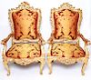 French Rococo Giltwood Open Armchairs / Chairs Pr