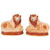 Staffordshire Ceramic Recumbent Lions, Pair
