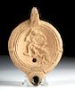 Roman Pottery Oil Lamp with Warrior and Bird