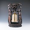CHINESE BRONZE BELL WITH WOOD CARVED STAND, 19TH C.