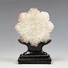 CHINESE CARVED JADE 'FLORAL' PLAQUE WITH STAND