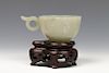 CHINESE NEPHRITE TEACUP WITH CARVED HANDLES, 19TH C.