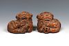 PAIR OF CHINESE BAMBOO 'BUDDHIST LION' CARVINGS