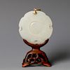CHINESE WHITE JADE LOBED PLAQUE WITH STAND, QING