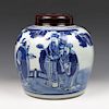 CHINESE BLUE AND WHITE 'FIGURAL' JAR WITH COVER, QING