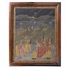 Escena con fiesta Holi. India, siglo XX. Acrílico sobre tela. Enmarcada. 105 x 82 cm.