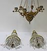 Antique Enameled Bronze Chandelier Together with a