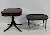 Antique Leathertop Table With Maitland Smith Tray