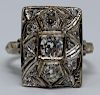 JEWELRY. Art Deco 14kt Gold and Diamond Ring.