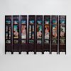 Chinese Carved Hardwood and Reverse Painted Glass Eight Panel Screen