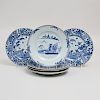 Set of Six Chinese Blue and White Glazed Porcelain Plates and a Single Plate