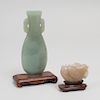 Chinese Carved Jade Pear-Form Vase and a Carved Figure of a Duck with Duckling