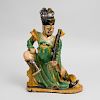 Chinese Ming Style Green and Ocre Glazed Pottery Figural Roof Tile